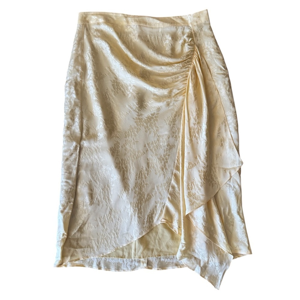 Masscob 40 US Large Butter Yellow Silk Skirt Drapey Floral Made In Spain